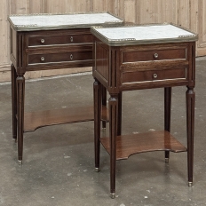 Antique French Directoire Mahogany End Table with Carrara Marble