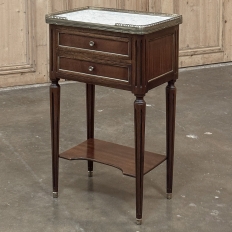 Antique French Directoire Mahogany End Table with Carrara Marble