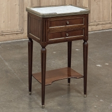 Antique French Directoire Mahogany End Table with Carrara Marble