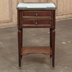 Antique French Directoire Mahogany End Table with Carrara Marble
