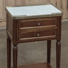 Antique French Directoire Mahogany End Table with Carrara Marble