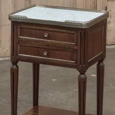 Antique French Directoire Mahogany End Table with Carrara Marble