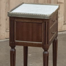 Antique French Directoire Mahogany End Table with Carrara Marble