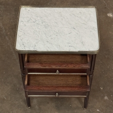 Antique French Directoire Mahogany End Table with Carrara Marble