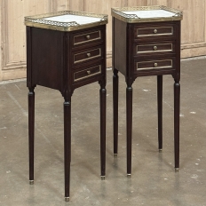 Antique French Directoire Mahogany End Table with Carrara Marble