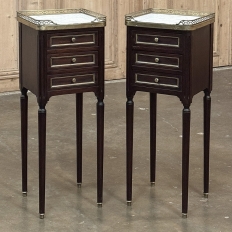 Antique French Directoire Mahogany End Table with Carrara Marble