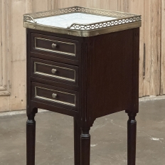 Antique French Directoire Mahogany End Table with Carrara Marble