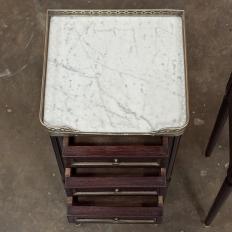 Antique French Directoire Mahogany End Table with Carrara Marble