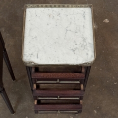 Antique French Directoire Mahogany End Table with Carrara Marble