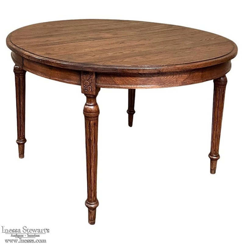 Antique French Louis XVI Oval Dining Table in Solid Oak