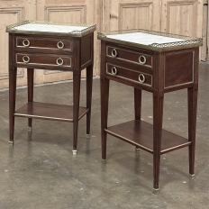 Pair Antique French Louis XVI Neoclassical End Tables with Carrara Marble