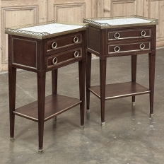 Pair Antique French Louis XVI Neoclassical End Tables with Carrara Marble