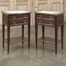 Pair Antique French Louis XVI Neoclassical End Tables with Carrara Marble