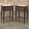 Pair Antique French Louis XVI Neoclassical End Tables with Carrara Marble