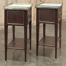 Pair Antique French Louis XVI Neoclassical End Tables with Carrara Marble