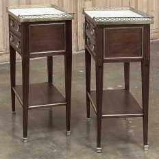 Pair Antique French Louis XVI Neoclassical End Tables with Carrara Marble
