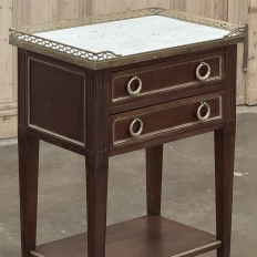 Pair Antique French Louis XVI Neoclassical End Tables with Carrara Marble