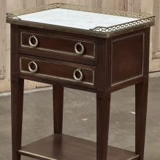 Pair Antique French Louis XVI Neoclassical End Tables with Carrara Marble
