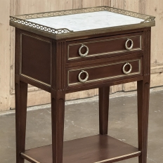 Pair Antique French Louis XVI Neoclassical End Tables with Carrara Marble