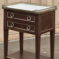 Pair Antique French Louis XVI Neoclassical End Tables with Carrara Marble