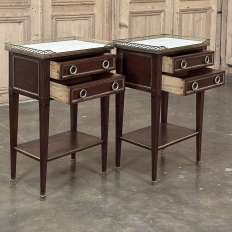 Pair Antique French Louis XVI Neoclassical End Tables with Carrara Marble