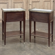 Pair Antique French Louis XVI Neoclassical End Tables with Carrara Marble