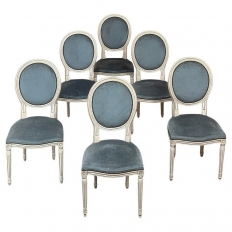 Set of 6 Antique French Louis XVI Painted Dining Chairs with Mohair
