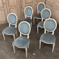 Set of 6 Antique French Louis XVI Painted Dining Chairs with Mohair