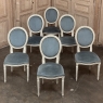 Set of 6 Antique French Louis XVI Painted Dining Chairs with Mohair