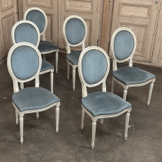 Set of 6 Antique French Louis XVI Painted Dining Chairs with Mohair