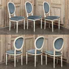 Set of 6 Antique French Louis XVI Painted Dining Chairs with Mohair