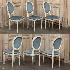 Set of 6 Antique French Louis XVI Painted Dining Chairs with Mohair