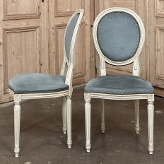 Set of 6 Antique French Louis XVI Painted Dining Chairs with Mohair