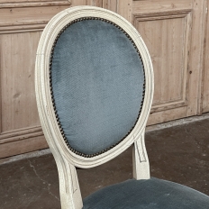 Set of 6 Antique French Louis XVI Painted Dining Chairs with Mohair