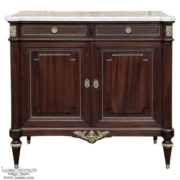 Antique French Louis XVI Mahogany Buffet with Carrara Marble