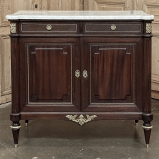 Antique French Louis XVI Mahogany Buffet with Carrara Marble