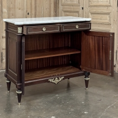 Antique French Louis XVI Mahogany Buffet with Carrara Marble