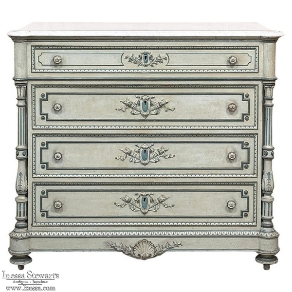 19th Century French Louis XVI Painted Commode with Carrara Marble