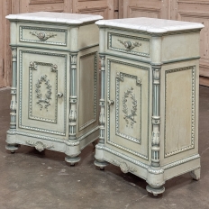 Pair 19th Century French Louis XVI Painted Nightstands with Carrara Marble