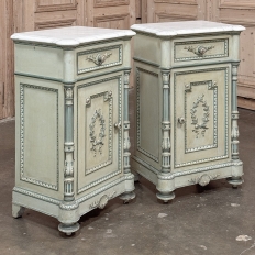 Pair 19th Century French Louis XVI Painted Nightstands with Carrara Marble