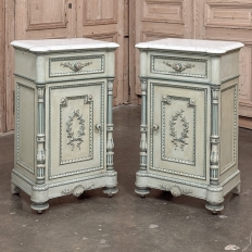 Pair 19th Century French Louis XVI Painted Nightstands with Carrara Marble
