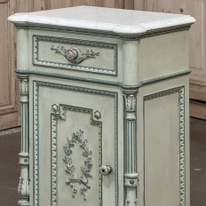 Pair 19th Century French Louis XVI Painted Nightstands with Carrara Marble