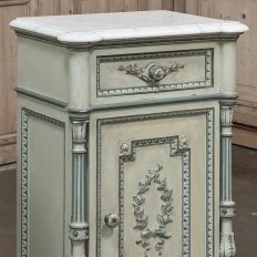 Pair 19th Century French Louis XVI Painted Nightstands with Carrara Marble
