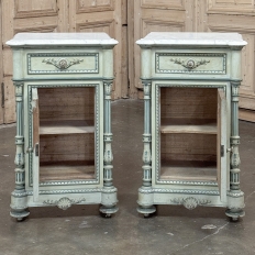Pair 19th Century French Louis XVI Painted Nightstands with Carrara Marble