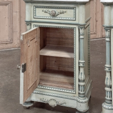 Pair 19th Century French Louis XVI Painted Nightstands with Carrara Marble