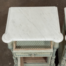 Pair 19th Century French Louis XVI Painted Nightstands with Carrara Marble