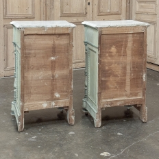 Pair 19th Century French Louis XVI Painted Nightstands with Carrara Marble