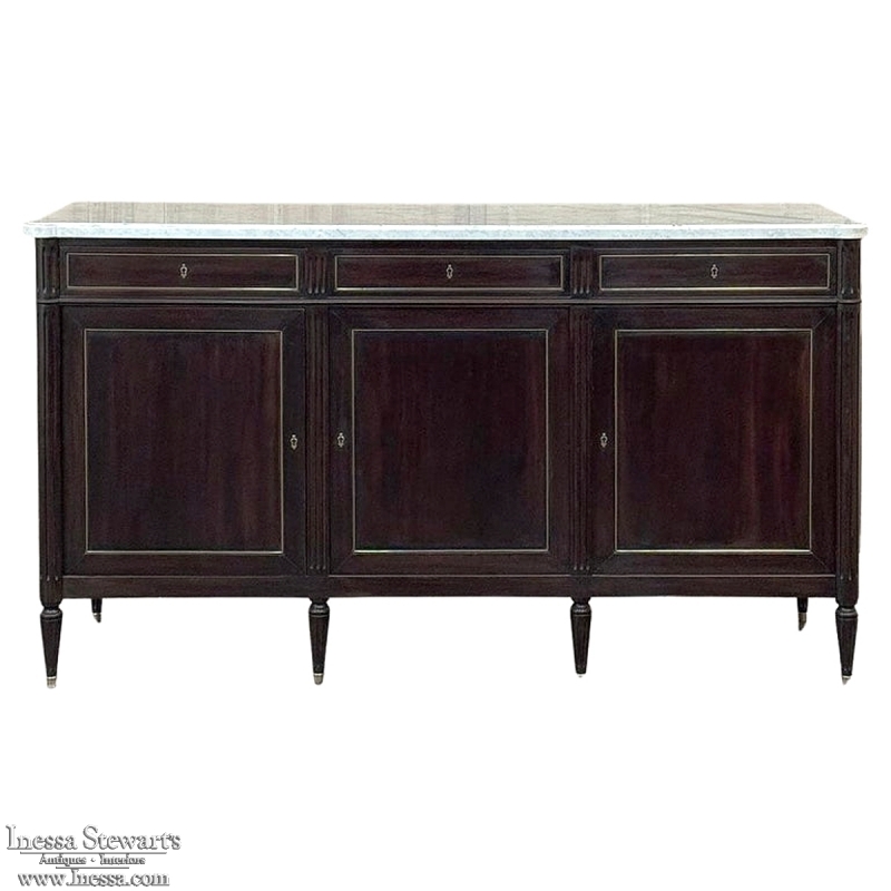 Antique French Louis XVI Mahogany Buffet with Carrara Marble