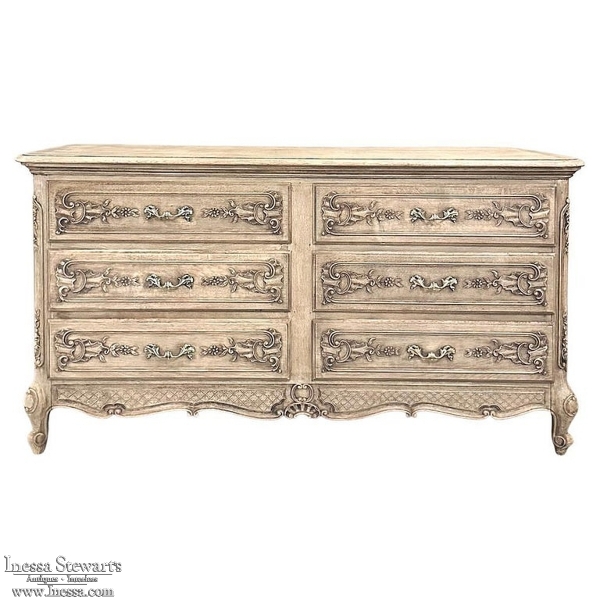 Antique Country French Double Commode in Stripped Oak