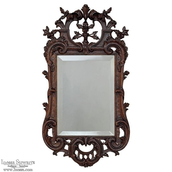 Antique French Louis XIV Carved Wood Mirror